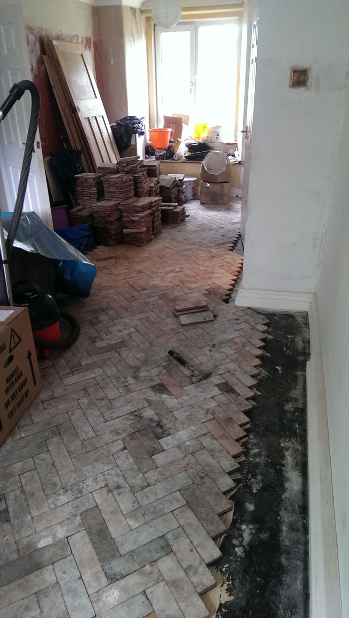 Reclaimed parquet laying